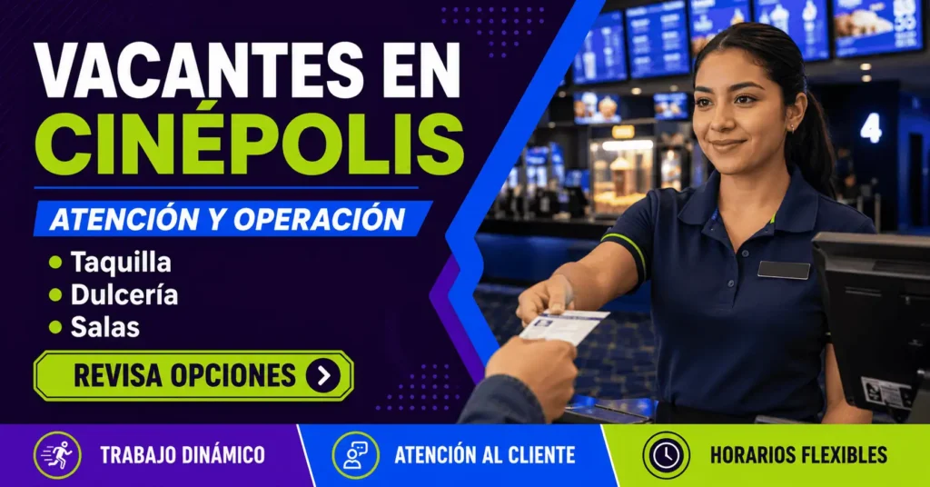Vacantes en Cinépolis México: atención, dulcería y salas